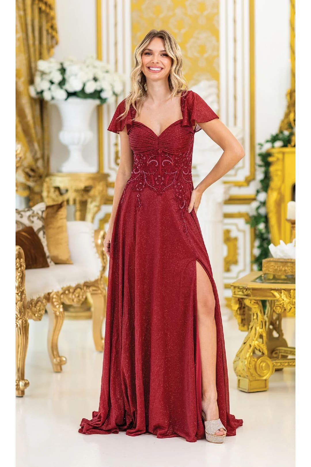 Dancing Queen Dresses DQ-4496 Elegant Short-Sleeve Long Formal Dress - Burgundy / M - Dress