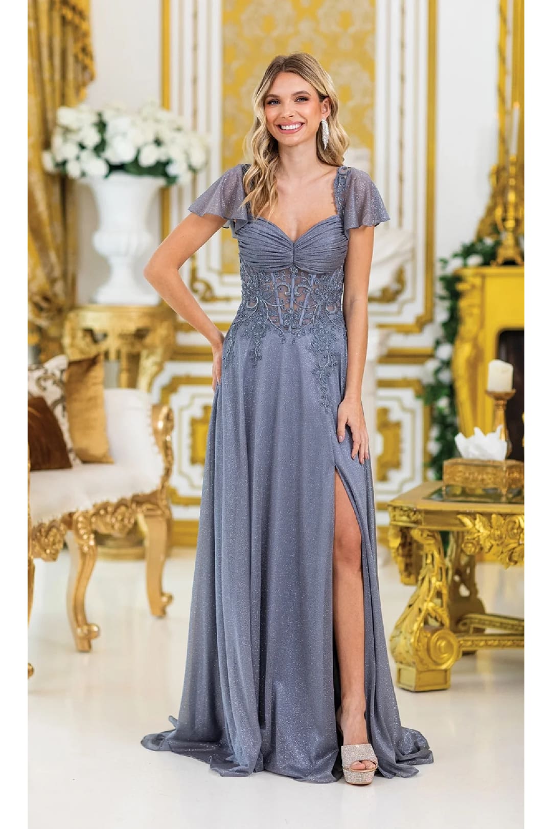 Dancing Queen Dresses DQ-4496 Elegant Short-Sleeve Long Formal Dress - Silver / M - Dress