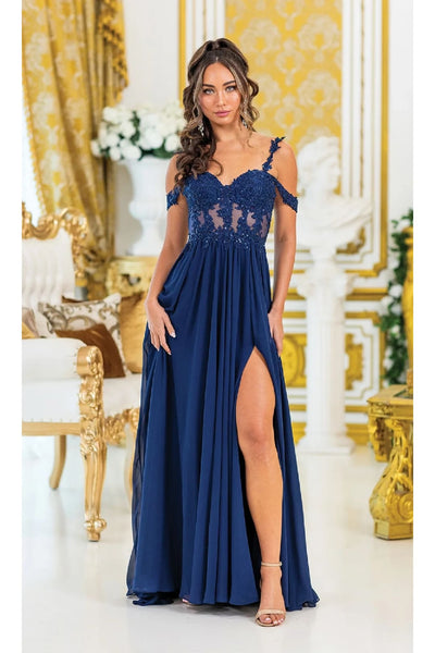 Dancing Queen Dresses DQ-4506 Sheer-Bodice Long Prom Dress - Navy / XS - Dress