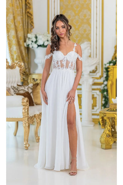Dancing Queen Dresses DQ-4506 Sheer-Bodice Long Prom Dress - Off White / XS - Dress