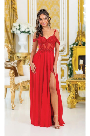 Dancing Queen Dresses DQ-4506 Sheer-Bodice Long Prom Dress - Red / XS - Dress