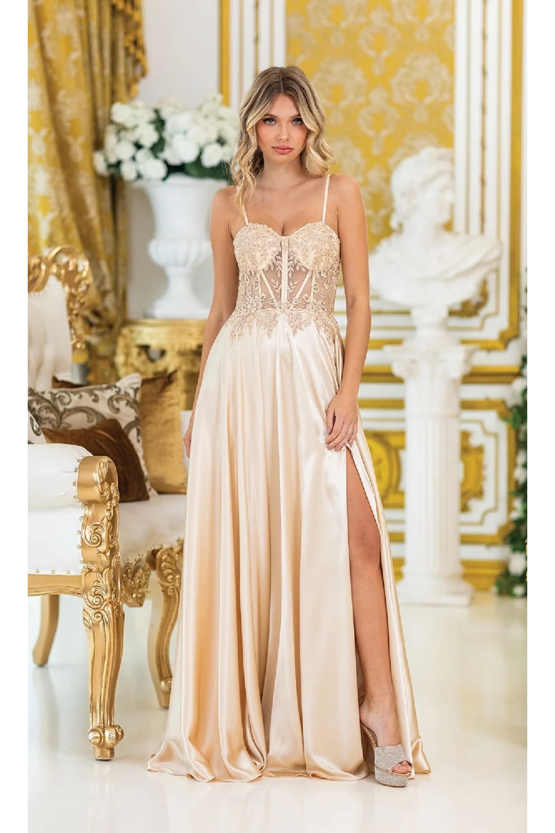 Dancing Queen Dresses DQ-4520 Sheer-Waist Dress for a Glamorous Event - Gold / XS - Dress