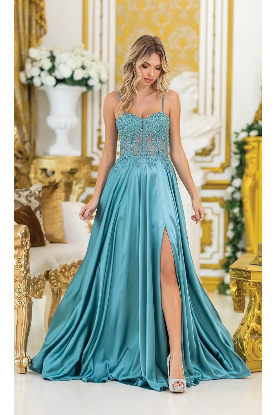 Dancing Queen Dresses DQ-4520 Sheer-Waist Dress for a Glamorous Event - Sage / XS - Dress