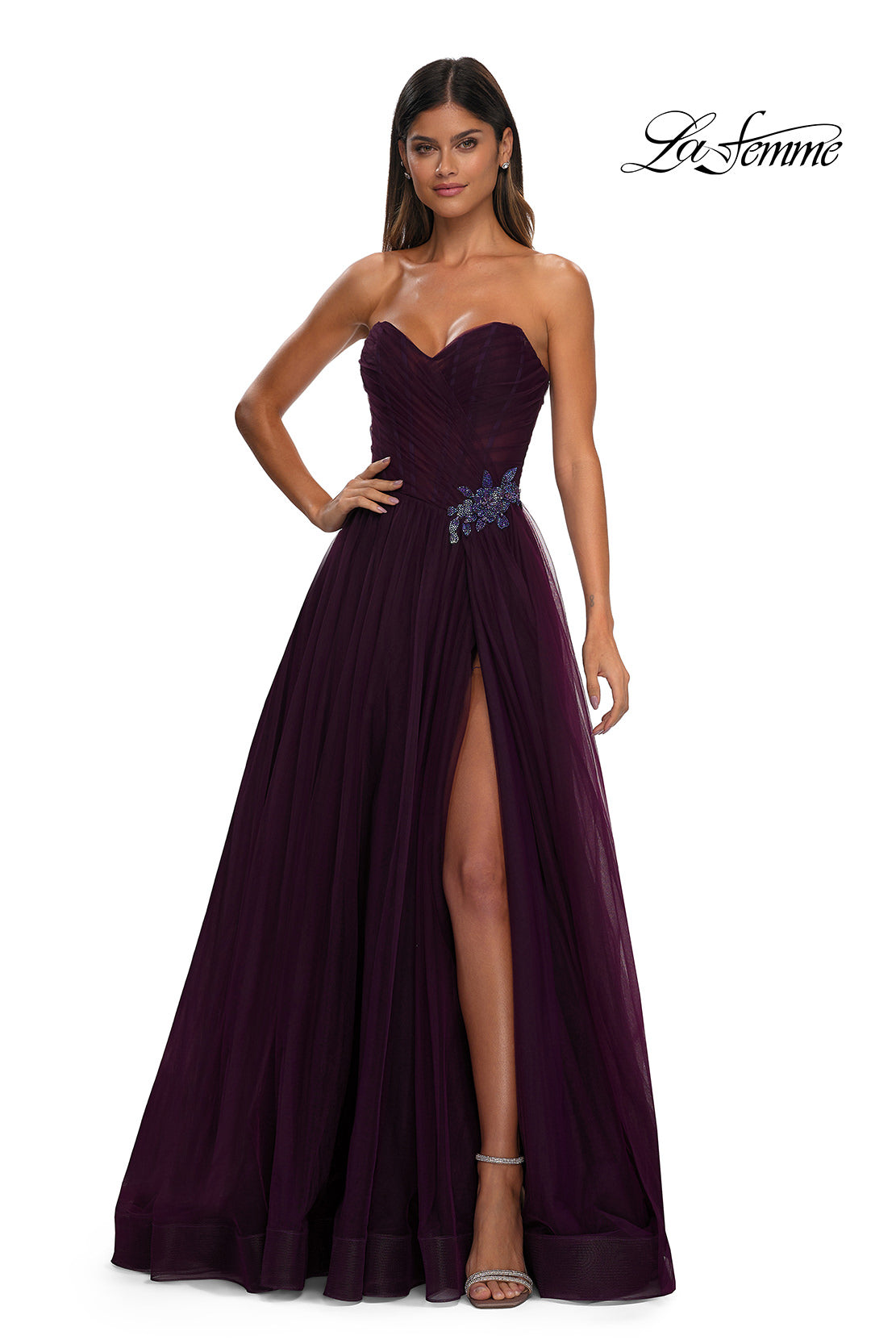 La Femme 32789 Criss Cross Ruched Bodice A-Line Prom Gown