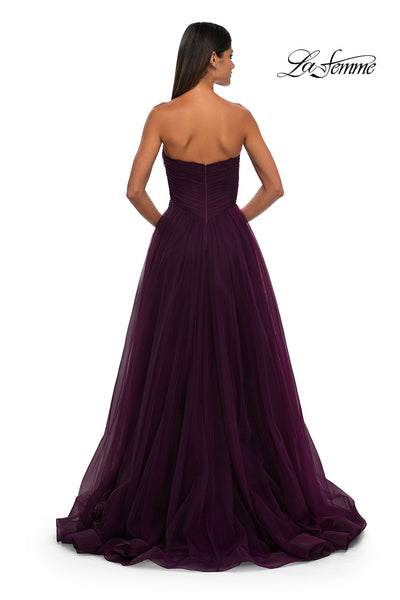 La Femme 32789 Criss Cross Ruched Bodice A-Line Prom Gown