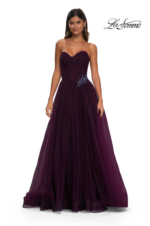 La Femme 32789 Criss Cross Ruched Bodice A-Line Prom Gown