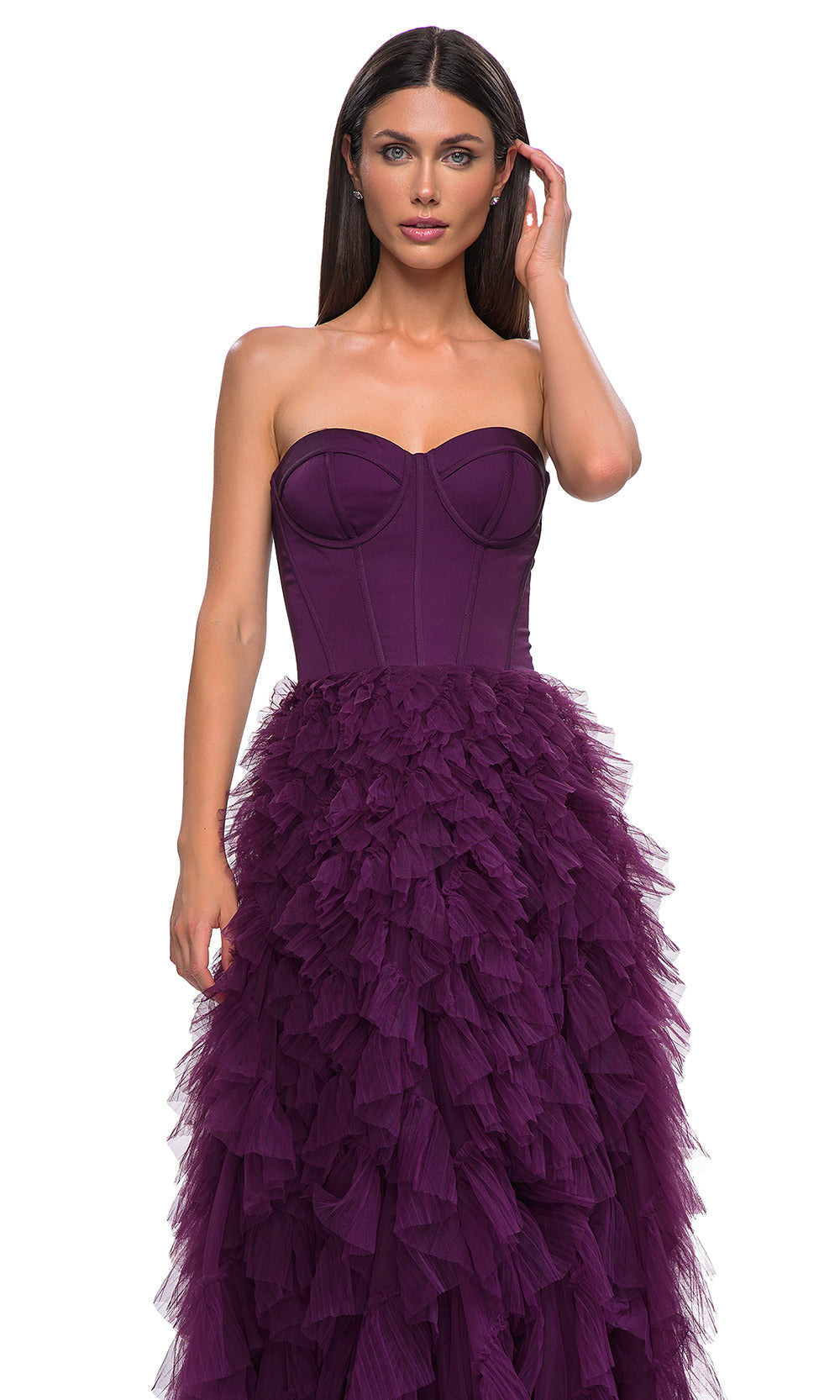 La Femme 32760 Strapless Corset Bodice Prom Gown
