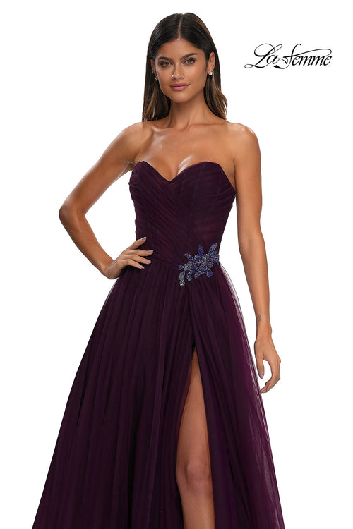 La Femme 32789 Criss Cross Ruched Bodice A-Line Prom Gown
