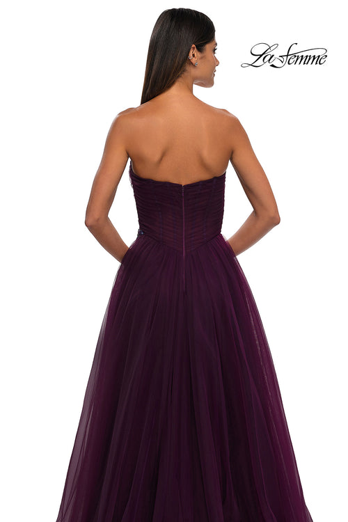 La Femme 32789 Criss Cross Ruched Bodice A-Line Prom Gown