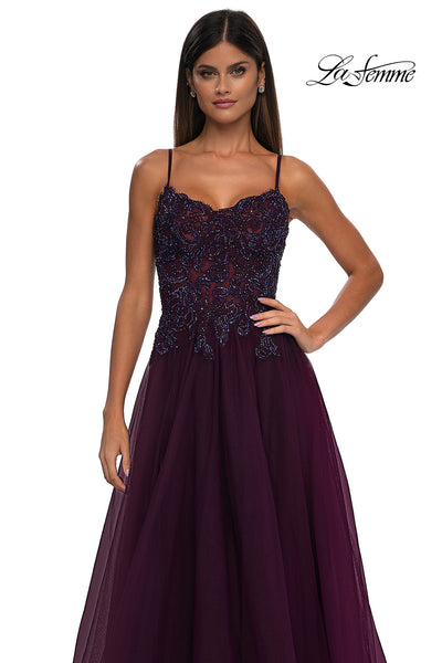 La Femme 32646 Lace Applique Sleeveless Prom Gown