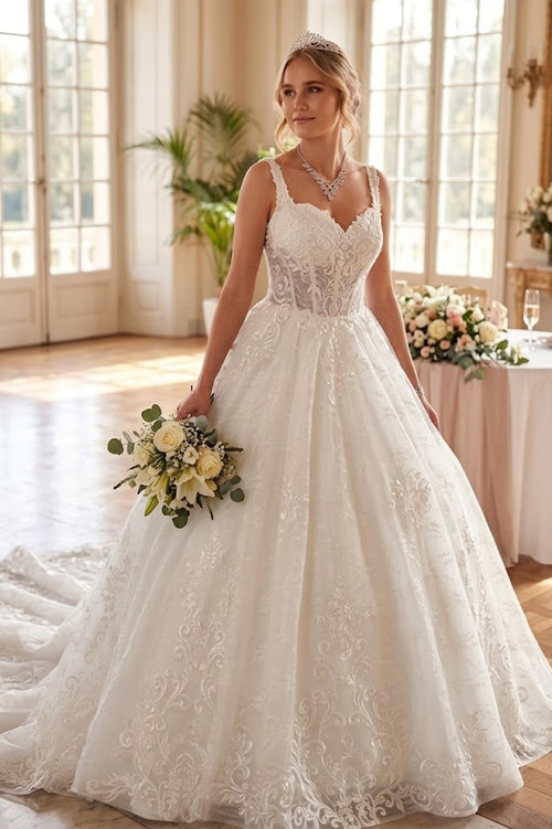 DeKlaire 489 V-Neck A-Line Ball Gown Wedding Dress