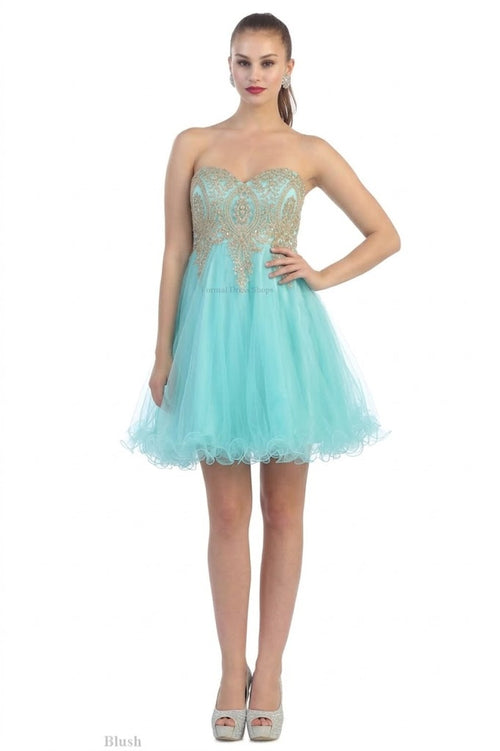 Strapless A Line Embroidered Cute Homecoming Dress MQ1414