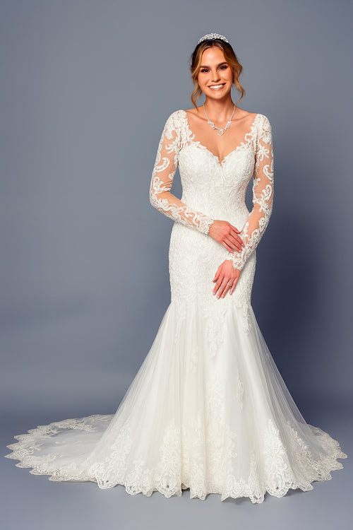 Vestido de novia DeKlaire 492 de corte trompeta y manga larga