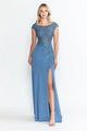 Vestido de invitada de boda azul vaquero con lazo negro, vestido formal de talla grande por 8343