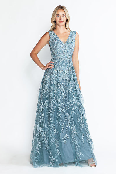 Vestido formal largo con escote en V y sin mangas, corte A, de Lenovia 8337 (Nueva colección)