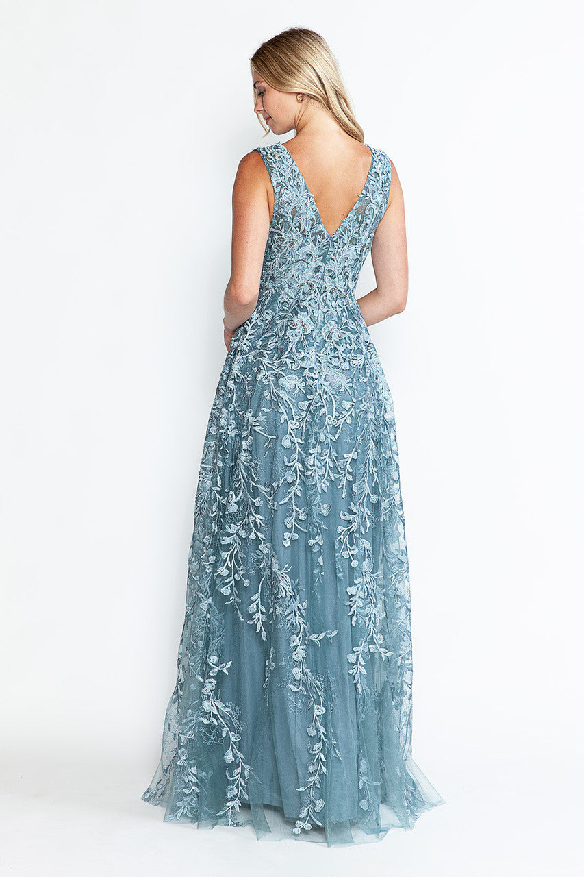 Vestido formal largo con escote en V y sin mangas, corte A, de Lenovia 8337 (Nueva colección)