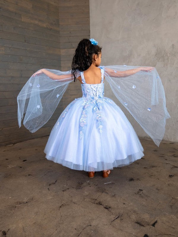 Girls Sleeveless Cape Sleeve Gown by Calla SCK306