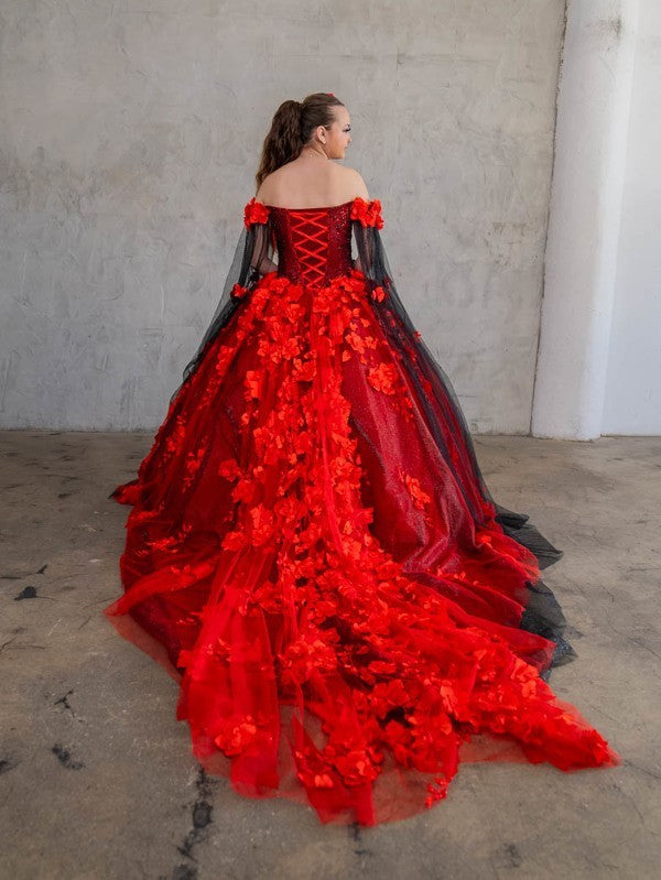 Off-Shoulder Cape Sleeve Ball Gown by Calla SCL30007