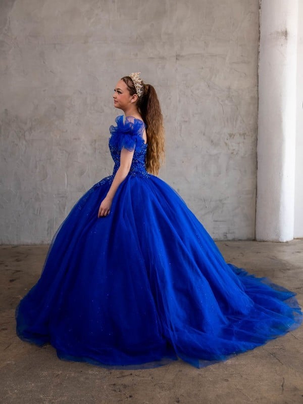 Off-Shoulder Cape Ball Gown by Calla SCL30010