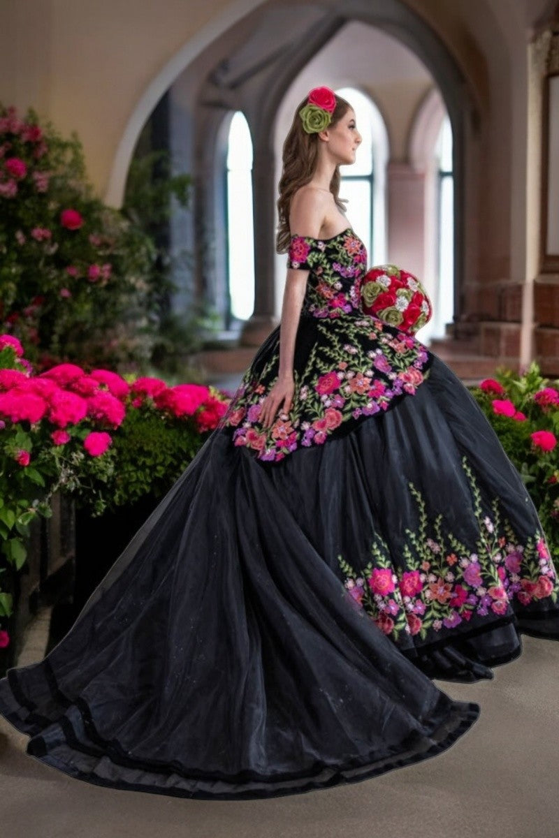 Floral Charro Off-Shoulder Ball Gown by Calla SCL30016