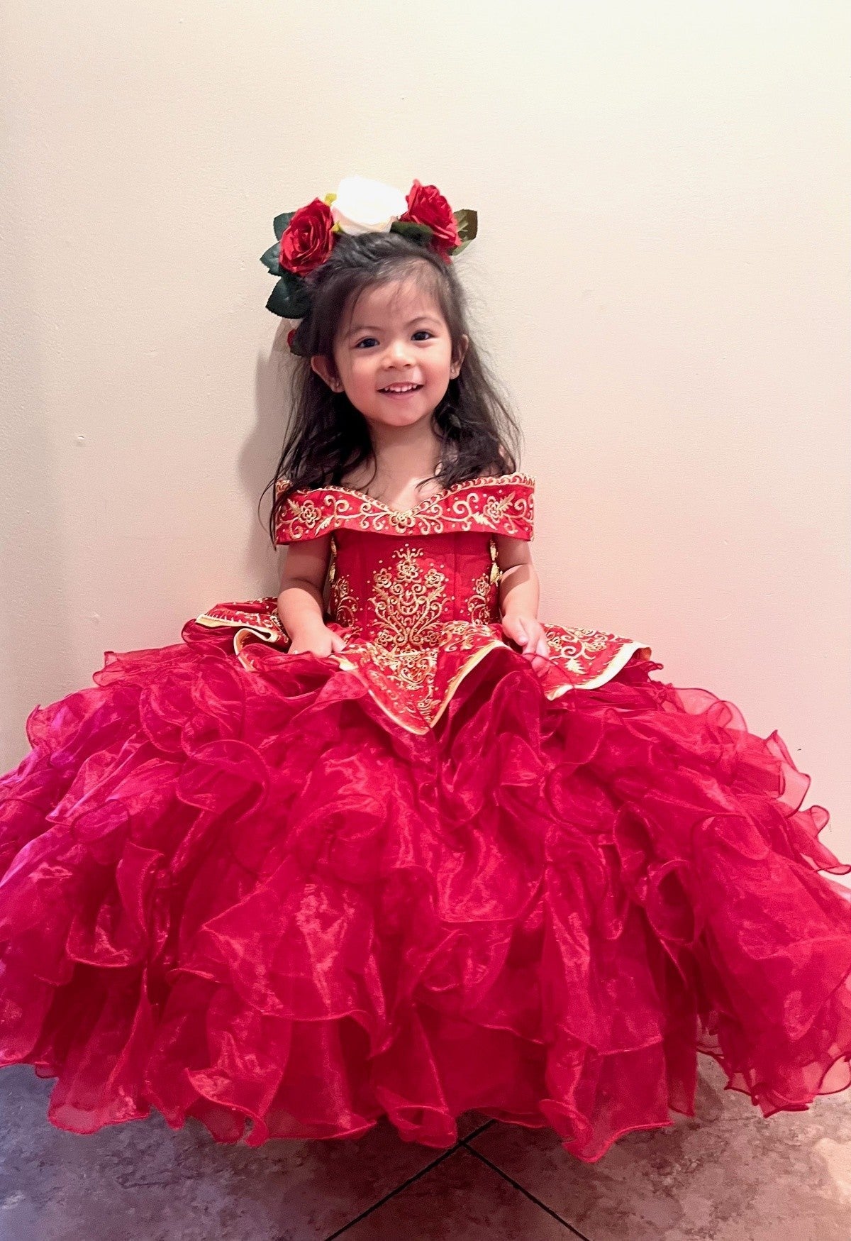 Girls Ruffled Charro Off-Shoulder Gown by Calla SCK313