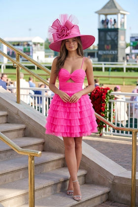 Kentucky Derby Dress Race Outfit in Neon Pink by Juliet JT921H Neon Pink / 4
