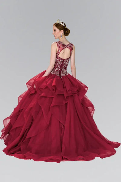 Burgundy and Gold Quinceanera Ball Gown by Elizabeth K GL2378