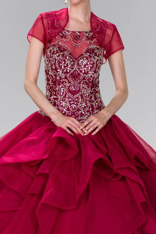 Burgundy and Gold Quinceanera Ball Gown by Elizabeth K GL2378