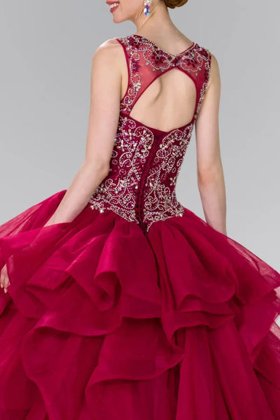 Burgundy and Gold Quinceanera Ball Gown by Elizabeth K GL2378