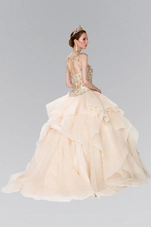 Beaded Illusion Ballgown with Bolero by Elizabeth K GL2378
