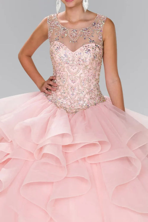 Beaded Illusion Ballgown with Bolero by Elizabeth K GL2378