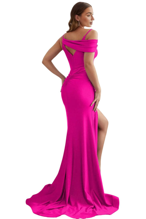 Draped Sash Prom Dress 2025 Elegant Evening Gown - Fuchsia / 2 - Prom