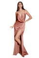 Draped V-Neck Fitted Long Gown 2025 Elegant Evening Dress - Rose Gold / 4 - Prom