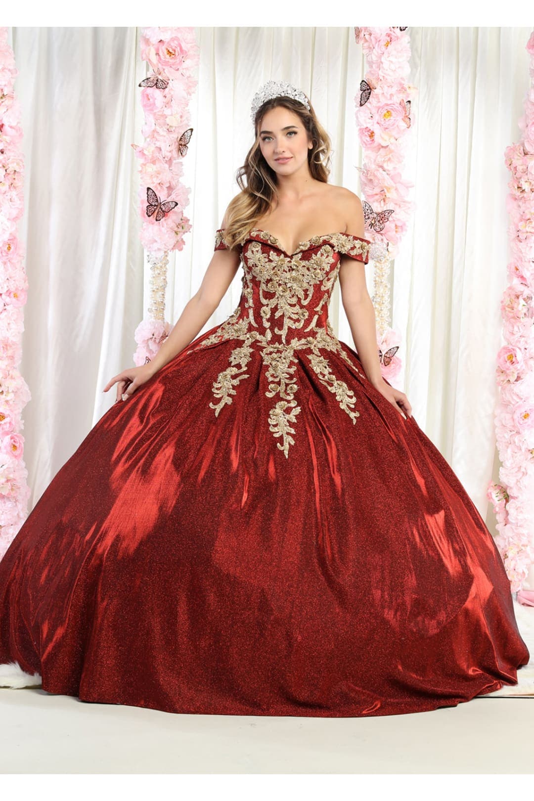 Plus Size Ball Gown in Burgundy/Gold Formal Quinceanera Dress by LK1