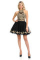 Halter Neck Tulle Short Dress with Gold Embroidery Semi Formal Party Dress By Lenovia 8015