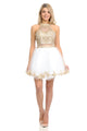Vestido corto de tul con cuello halter y bordado dorado, vestido de fiesta semiformal de Lenovia 8015