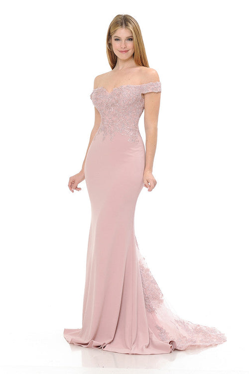 Vestido de sirena con hombros descubiertos, encaje bordado y cola transparente de Lenovia 8134