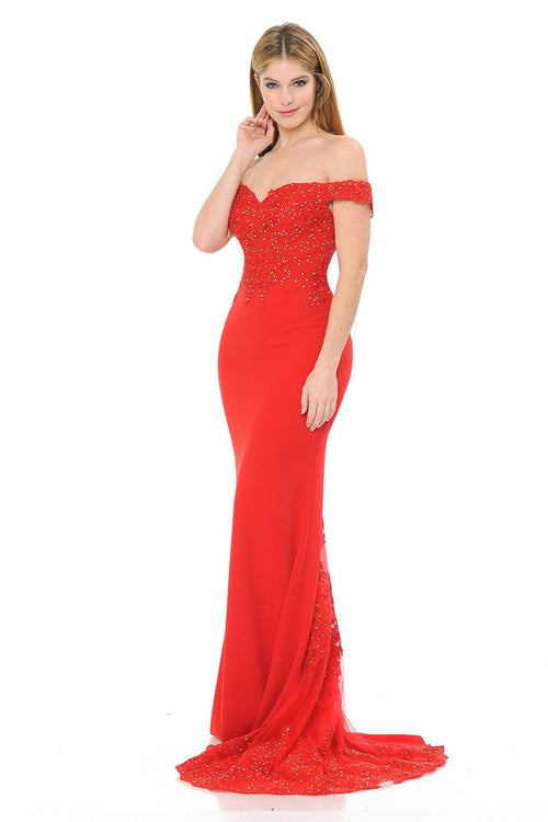Vestido de sirena con hombros descubiertos, encaje bordado y cola transparente de Lenovia 8134