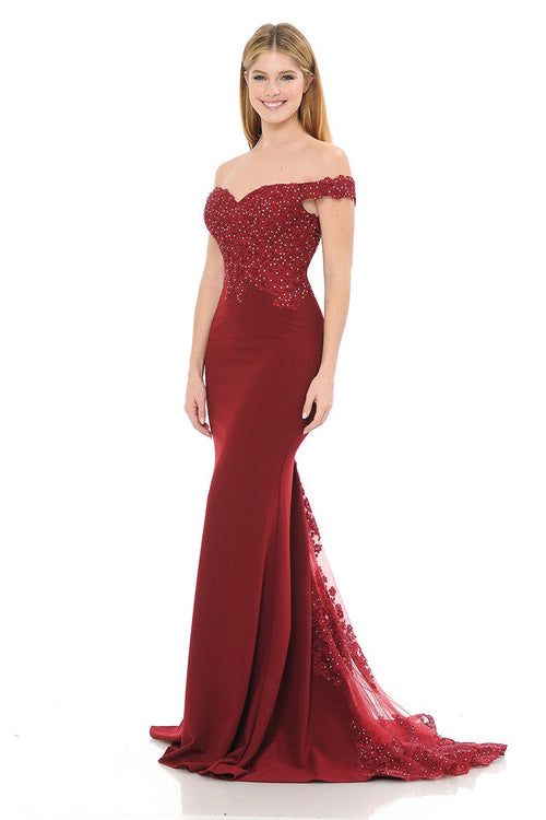 Vestido de sirena con hombros descubiertos, encaje bordado y cola transparente de Lenovia 8134