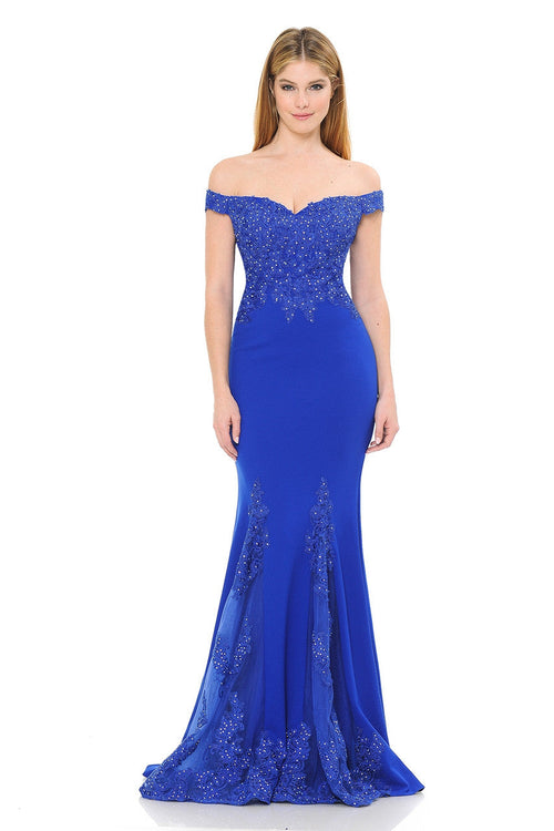 Vestido formal de sirena con hombros descubiertos, bordado con cuentas y falda de malla con godets de Lenovia 8137