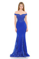 Vestido formal de sirena con hombros descubiertos, bordado con cuentas y falda de malla con godets de Lenovia 8137