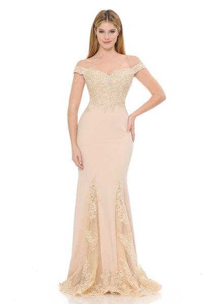 Off-Shoulder Beaded Embroidered Mermaid Formal Gown with Mesh Godet Skirt By Lenovia 8137