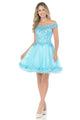 Off-Shoulder Short Tulle Dress with Embroidered Lace Bodice By Lenovia 8141