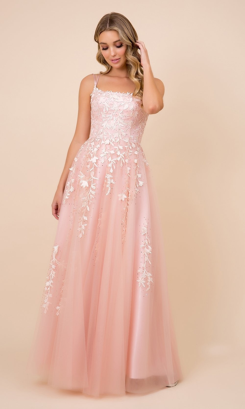 Narianna-Lace-Up Tulle Long Prom Ball Gown with Embroidery