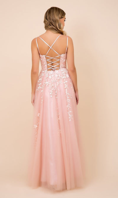Narianna-Lace-Up Tulle Long Prom Ball Gown with Embroidery