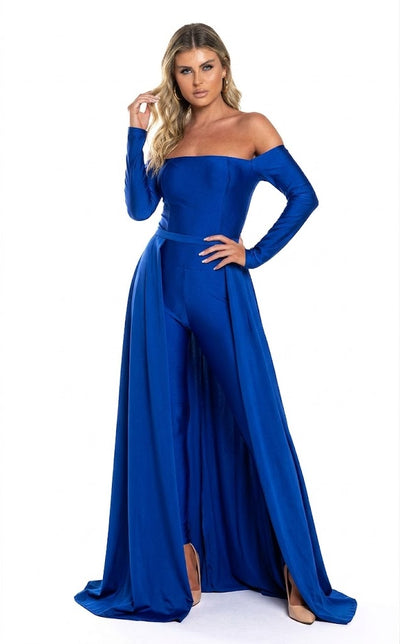 Off Shoulder Long-Sleeve Evening Jumpsuit with Open Lace-Up Back by Jessica Angel 877