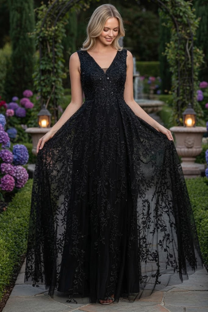 Formal Dress Long V-Neck Sleeveless A-Line Gown By Lenovia 8337-New Collection