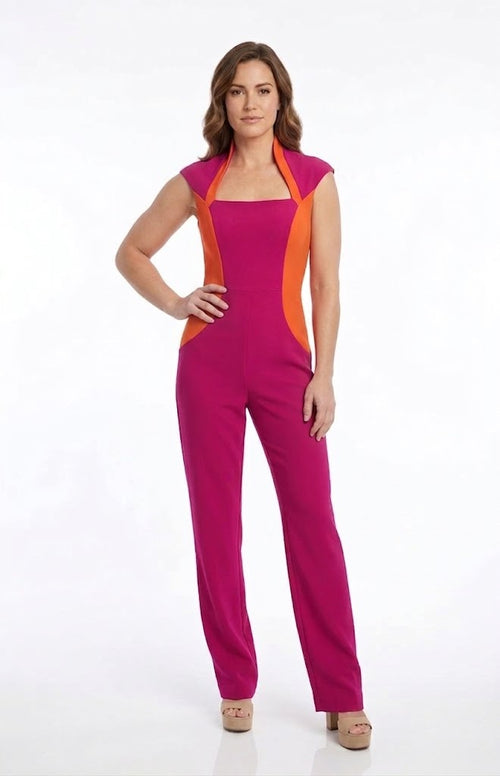 Cap Sleeve Colorblock Jumpsuit Elegant Square Neck Formal Jumpsuit for Evening Events by Jovani 45172