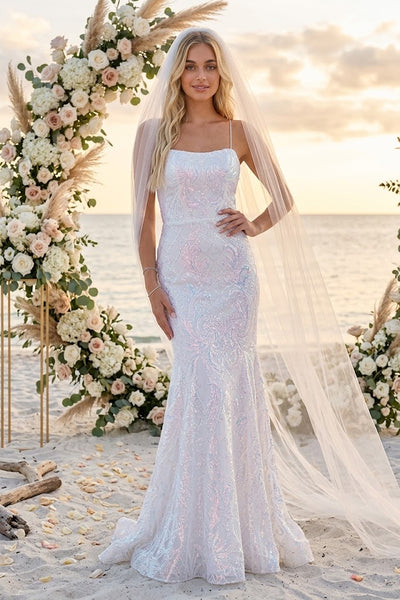 Amelia Couture 6116B Mermaid Open Back Wedding White Formal Dress