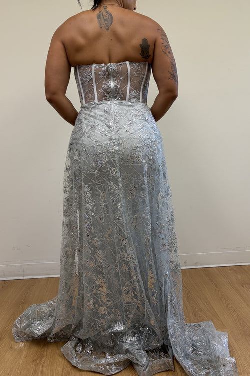 May Queen MQ1837 Strapless Glitter Corset Bone Red Carpet Long Gown
